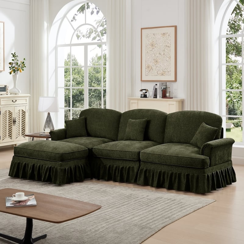 107.1" Modular Chenille L-shaped Sectional Sofa with Removable Ruffles Pleats Skirts