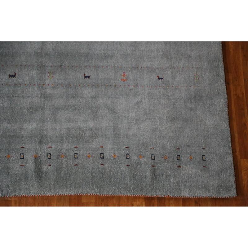 Hand Knotted Oriental 100% Wool Carpet Tribal Animal Pictorial Greys & Charcoal Gabbeh Area Rug - 9' 9'' X 8' 3''