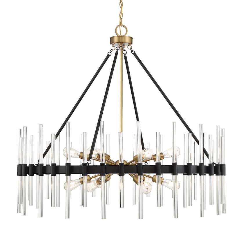 Savoy House 1-1934-12 Santiago 12 Light 45" Wide Crystal Chandelier - Matte Black / Warm Brass