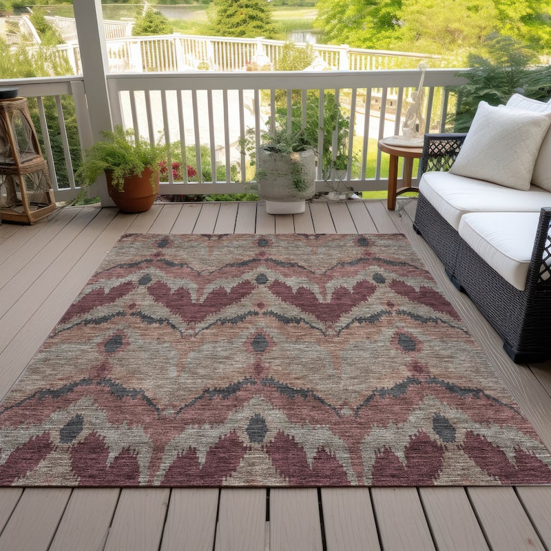Machine Washable Indoor/ Outdoor Chantille Boho Ikat Rug - Burgundy - 8' x 10'
