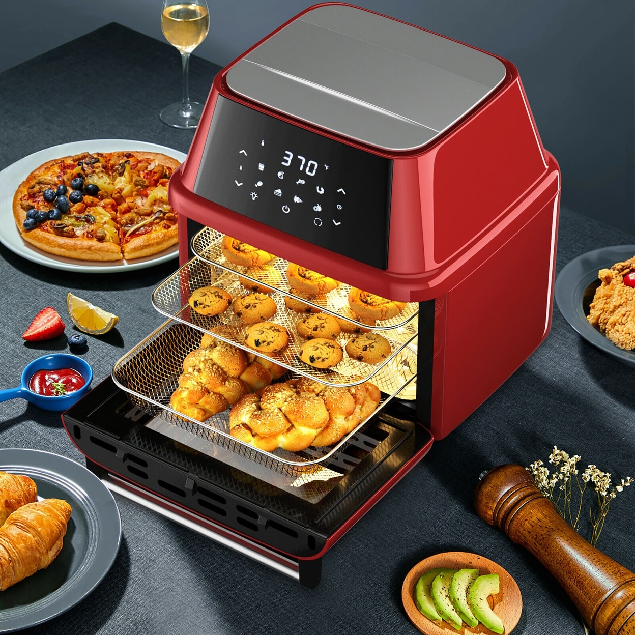 https://ak1.ostkcdn.com/images/products/is/images/direct/3484af1d2b3615487abb049f799b9c98824d76f2/Costway-19-Qt-MultiFunctional-Air-Fryer-Oven-Dehydrator-Rotisserie-with-Accessories-WhiteGreenRed.jpg