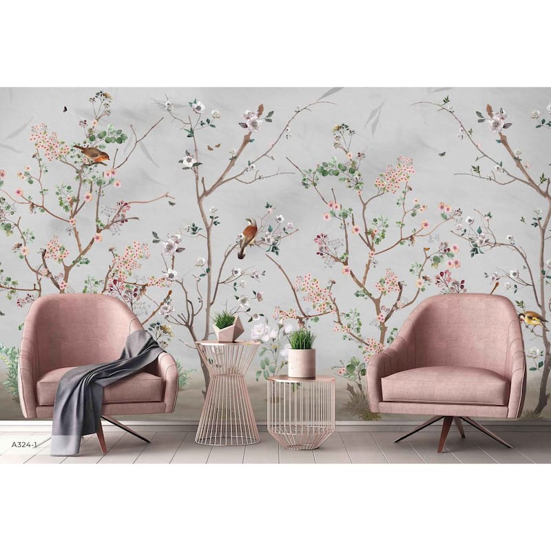 Hand-Painted Serene Floral Symphony Wallpaper Mural