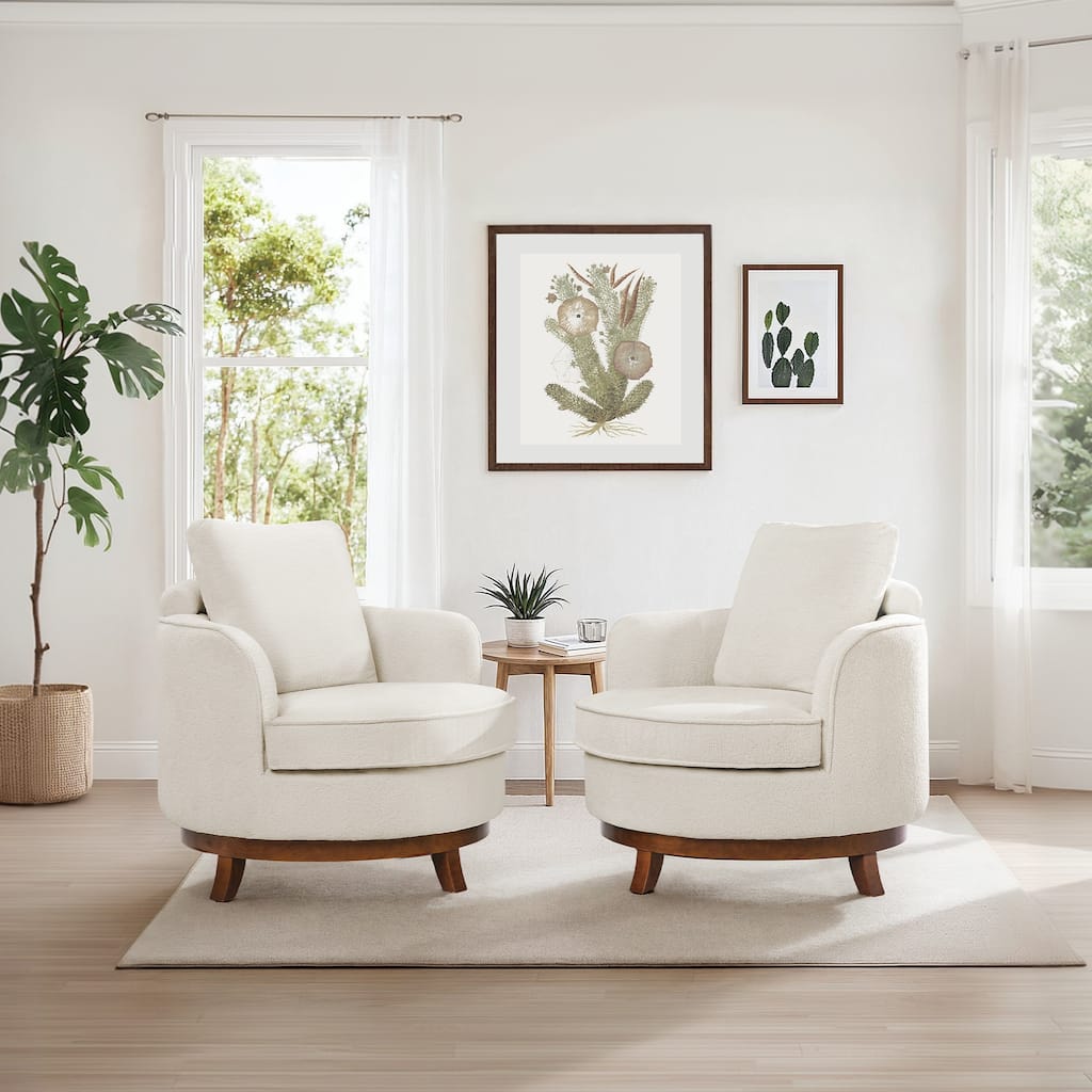 Modern Set of 2 Chenille Wooden Swivel Barrel Chair Upholstered Ergonomic Design