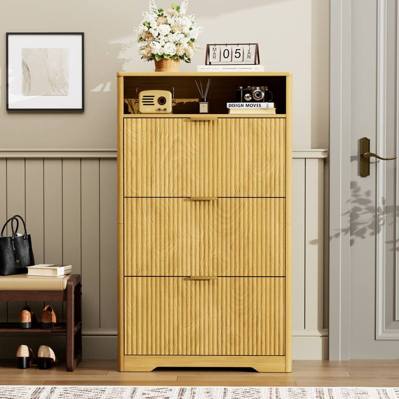 Shoe Cabinet Storage for Entryway Hidden Shoes Storage Cabinet with 3 Flip Drawers, Tall Free Standing Shoe Organizer Rack