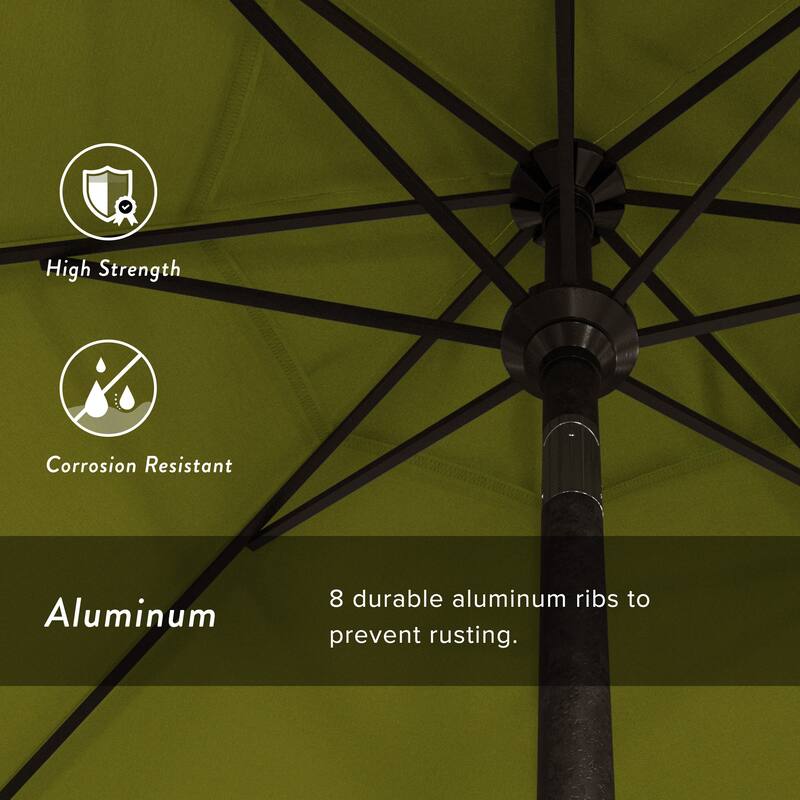 California Umbrella 9' Sunset Series Patio Umbrella Bronze Aluminum Frame and Ribs, Crank Lift Auto Tilt, Olefin Royal Blue
