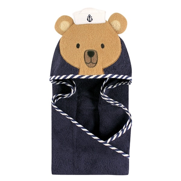 slide 1 of 1, Hudson Baby Infant Boy Cotton Animal Face Hooded Towel, Sailor Bear, One Size - Sailor Bear - One Size One Size - Sailor Bear