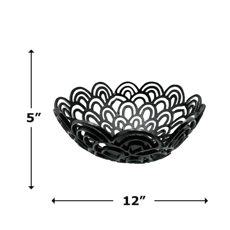 Decorative Handmade Aluminum Peacock Feather Flower Bowl in Black