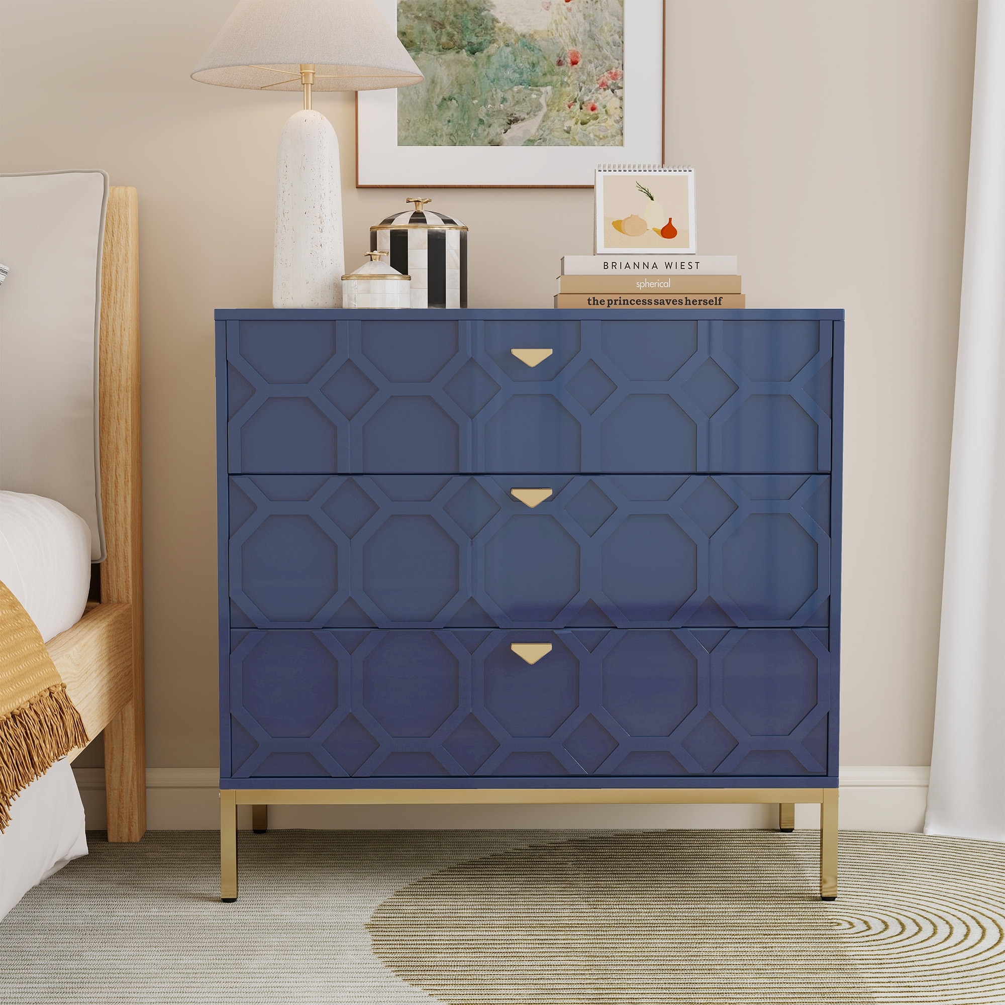 Clihome Modern Wooden Glossy 3-Drawer Storage Chest