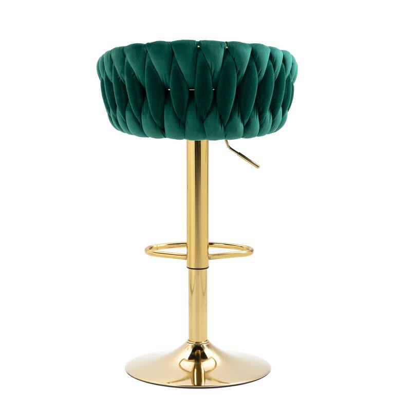 Set of 2 Bar Stool Adjustable Height Swivel Velvet Woven