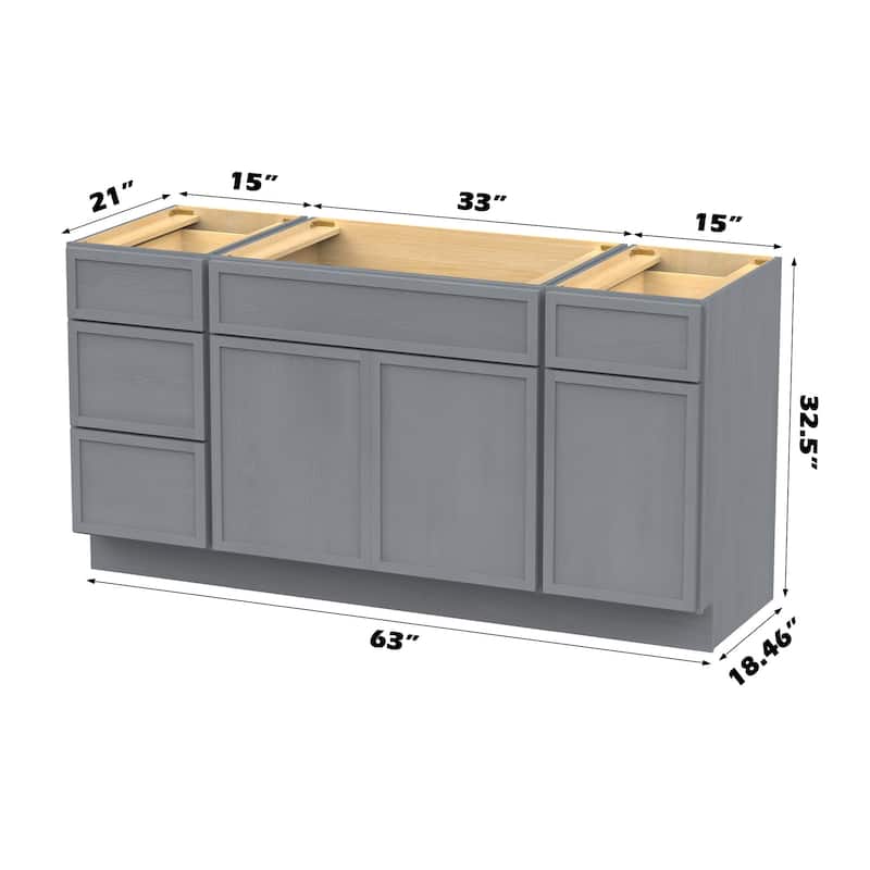 Vanity Art 63" Birch Freestanding Bathroom Vanity Cabinet without Top