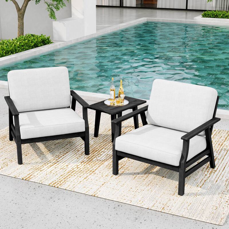 3-Piece Teak Outdoor Conversation Set with Cushions and Side Table