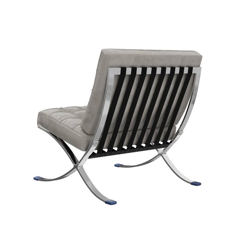 HomeRoots 30" Gray and Silver Tufted Faux Leather and Stainless Steel Folding Lounge Chair - 30.00 in. x 30.00 in. x 31.00 in.