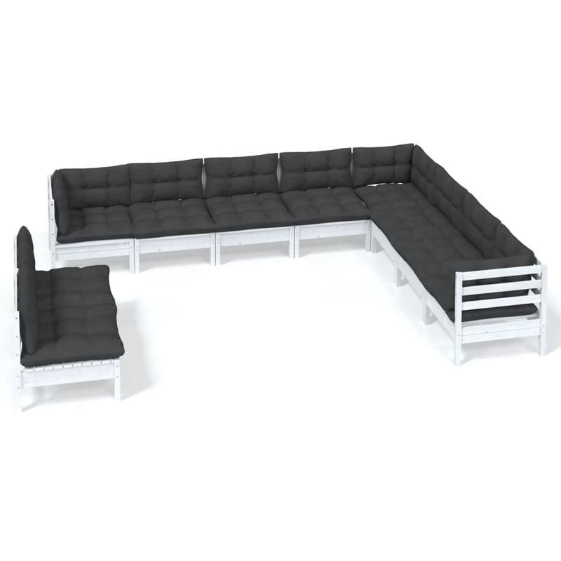 vidaXL Solid Pinewood Patio Lounge Set 10 Piece with Cushions Multi Colors