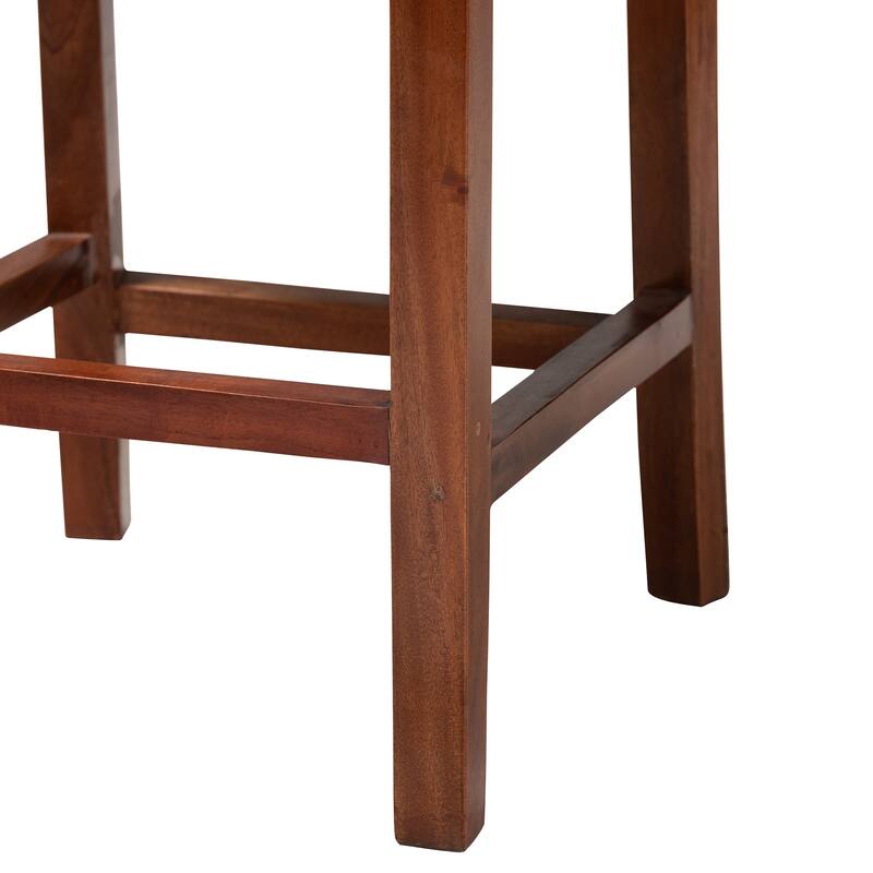 Racquel Modern Bohemian Natural Rattan and Mahogany Wood Counter Stool