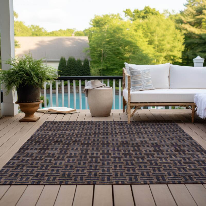 Machine Washable Indoor/ Outdoor Chantille Contempory Crosshatch Rug