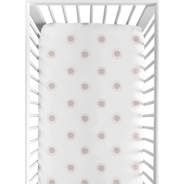 slide 2 of 6, White Pink Boho Sun Collection Girl Fitted Crib Sheet - Mauve Dusty Rose Bohemian Celestial Sky Desert Sunshine Outdoors Nature