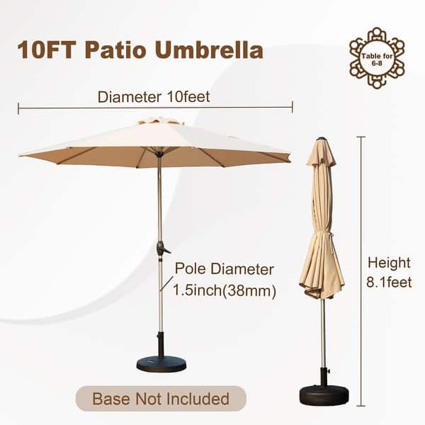 dimension image slide 1 of 4, 10FT Patio Umbrella, Outdoor Table Umbrella with Push Button Tilt and Crank