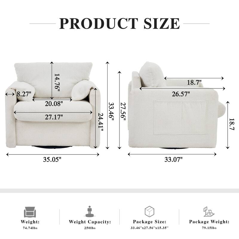 Chenille Swivel Accent Chair with 360° Rotation & Resilient Cushion