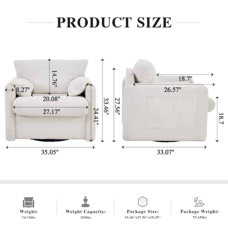 Swivel Accent Chair Single Seater - 360° Rotating Lounge Chair with Chenille Fabric & High-Resilience Cushion
