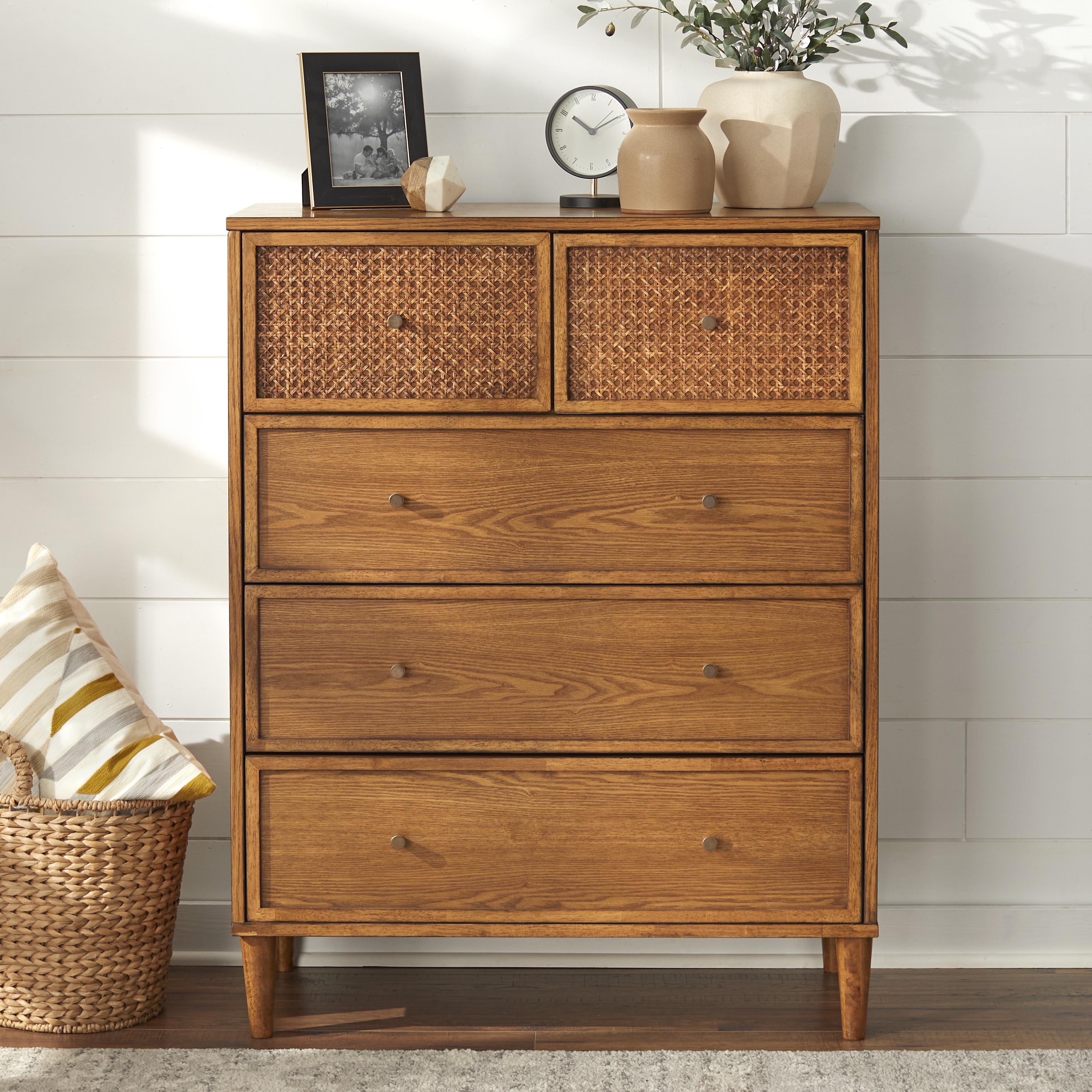 Lifestorey Maxwell 5-Drawer Chest with Natural Cane - On Lifestorey Maxwell 5-Drawer Chest with Natural Cane - On