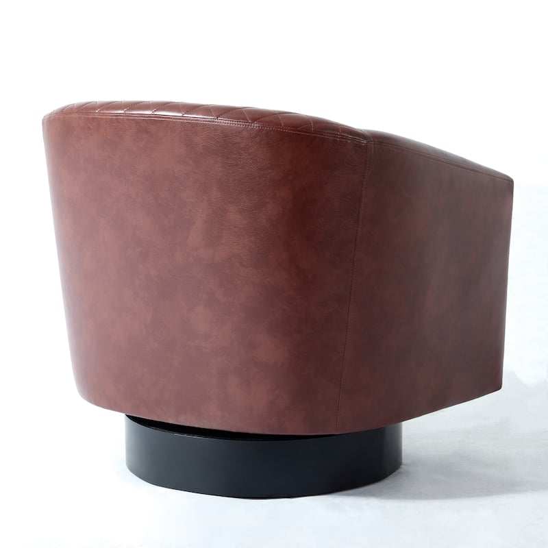 2 Set Tufted PU Vegan Leather Swivel Barrel Chair with Nailheads Trim