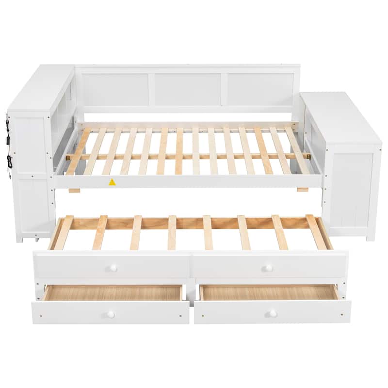 Full Size Daybed with Trundle, Drawers, LED Shelves and Charging Station by Harper&Bright Designs