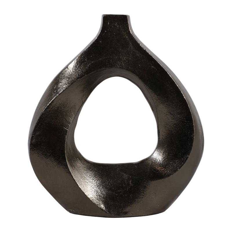 Artistic Metal Swirl Vase with Cut Out Center - Sculptural Flower Vase