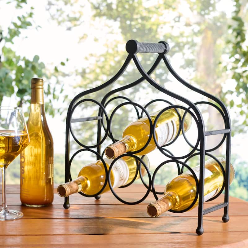SAFAVIEH Outdoor Living Floyd 6 Wine Bottle Holder - 14"W x 6"D x 15"H - Black
