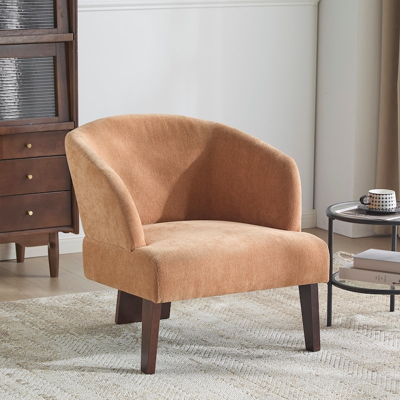 Fabric Round Back Accent Chair With Wood Legs - Orange
