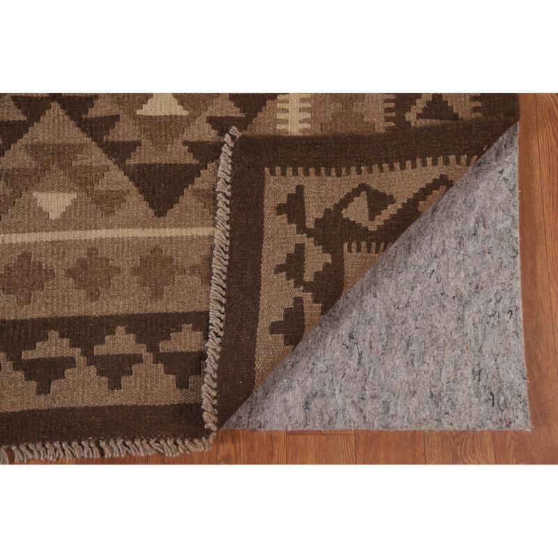 Hand Woven Oriental 100% Wool Carpet Southwestern Geometric Brown Kilim Area Rug - 9' 9'' X 6' 10''
