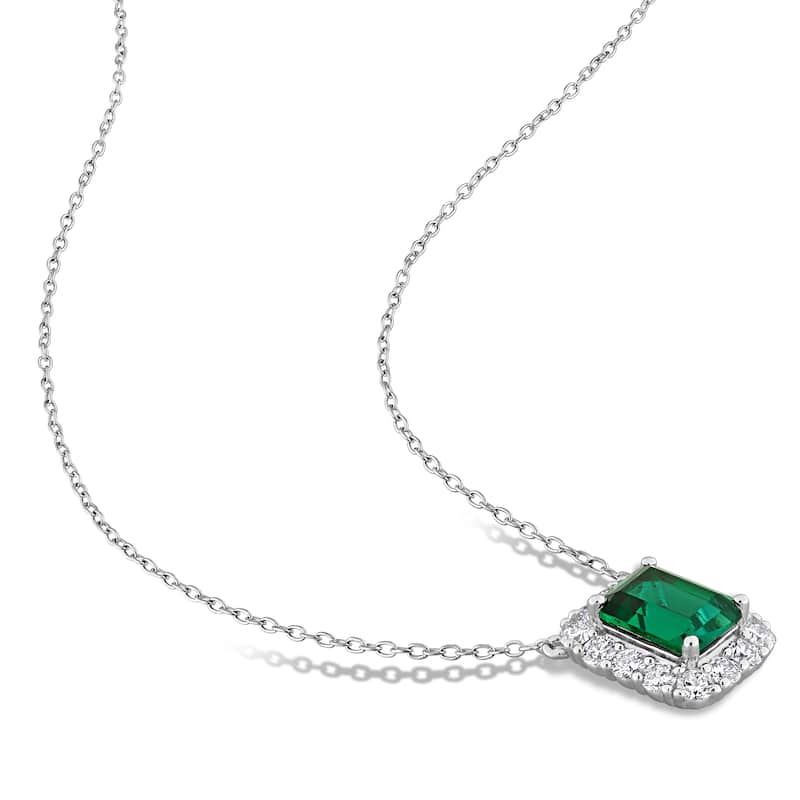 Miadora Sterling Silver Gemstone Halo Necklace and Earrings Set