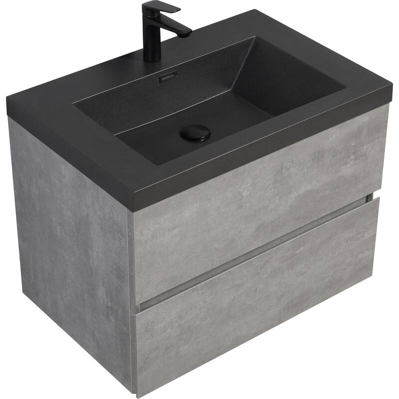 24/30/36/48/60 inch Melamine Floating Bathroom Vanity with Sink and Black Quartz Sand Top Basin and Soft Close Drawers