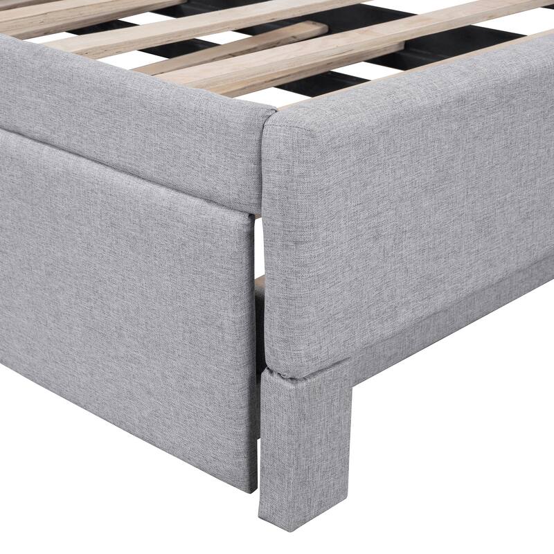 Twin Size Upholstered L-Shaped Upholstered Daybed with Pop Up Trundle for Home Office