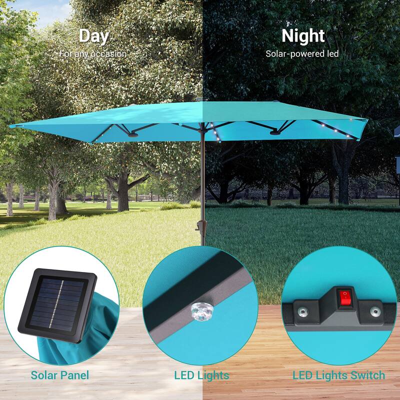 BONOSUKI 10 x 6.5Ft Solar-powered Double-Sided Patio Umbrella with Large Canopy Outdoor Table Umbrella, Anthracite Gray