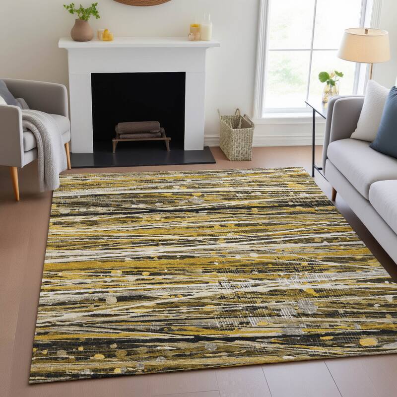 Machine Washable Indoor/Outdoor Abstract Stripes Chantille Rug