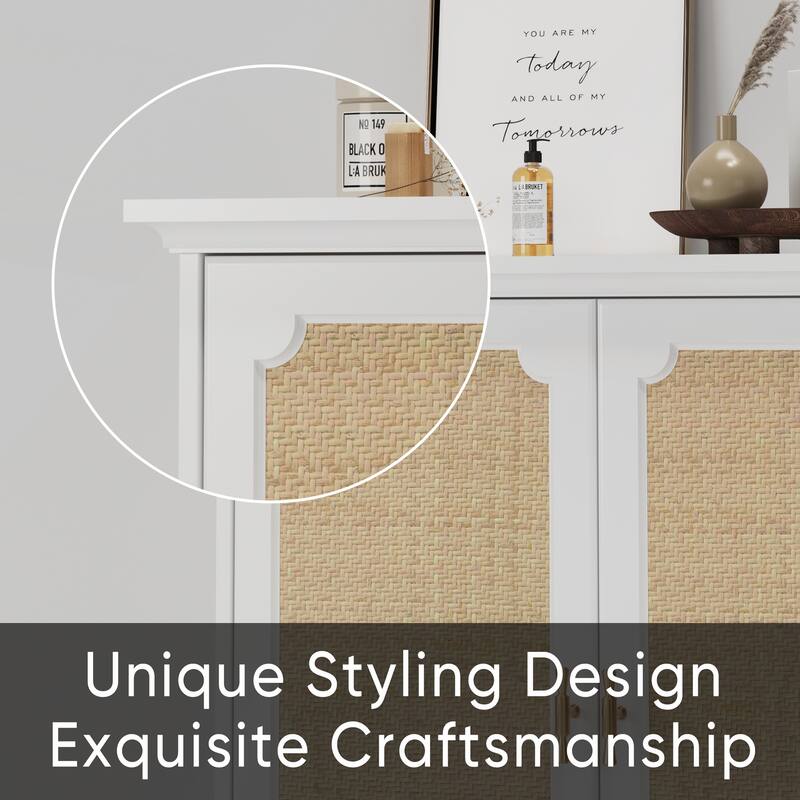 Sideboard Buffet Storage Liquor Cabinet with Rattan Decorated Doors