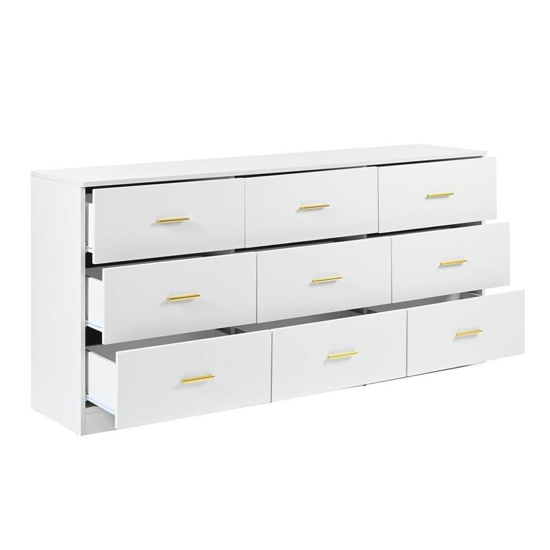 Modern Minimalist 9-Drawer Dressing Table, Entryway Table with Gold Handles and Waterproof Design, for Bedroom