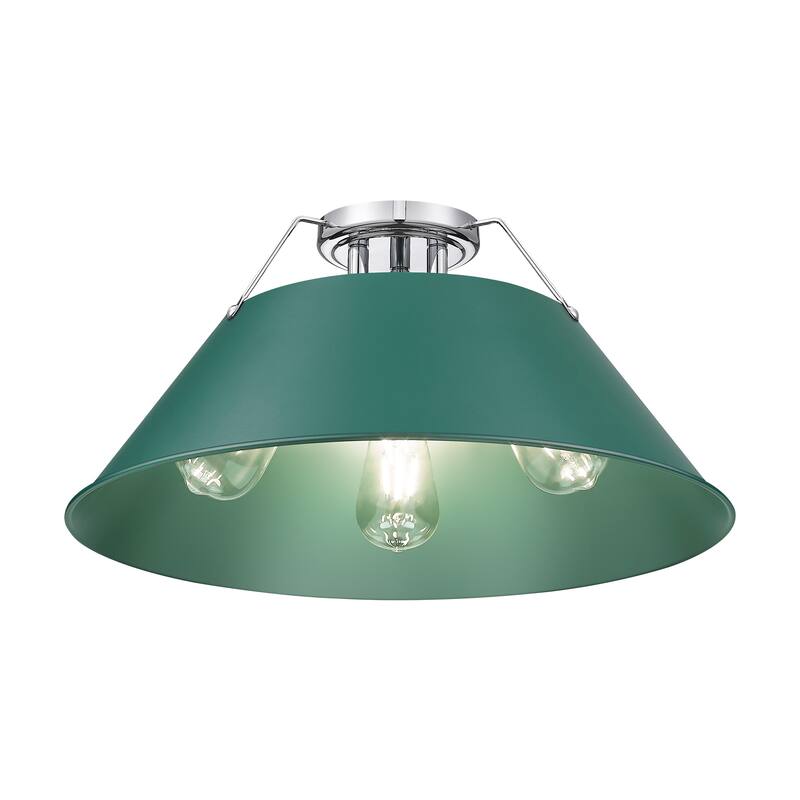 Yep by Golden Lighting Orwell 3-light Flush Mount in Chrome and Pine Green shade