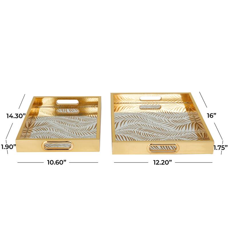 Polished Gold Plastic Mirrored Geometric Tray (Set of 2)