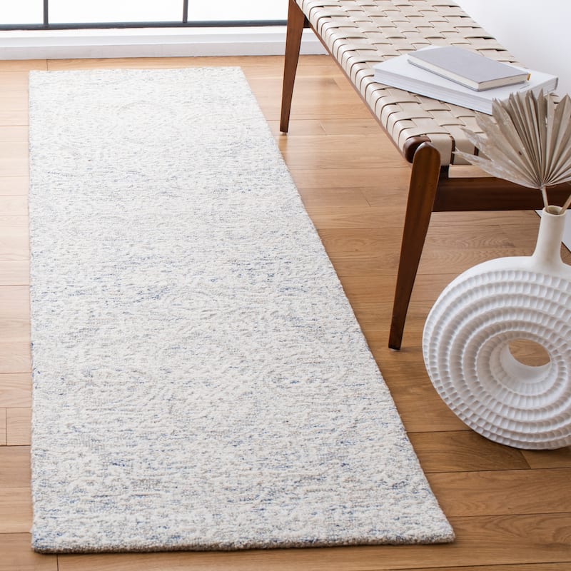 SAFAVIEH Handmade Metro Lorenzina French Country Wool Rug - 2'3" x 8' Runner - Light Blue/Ivory - Runner