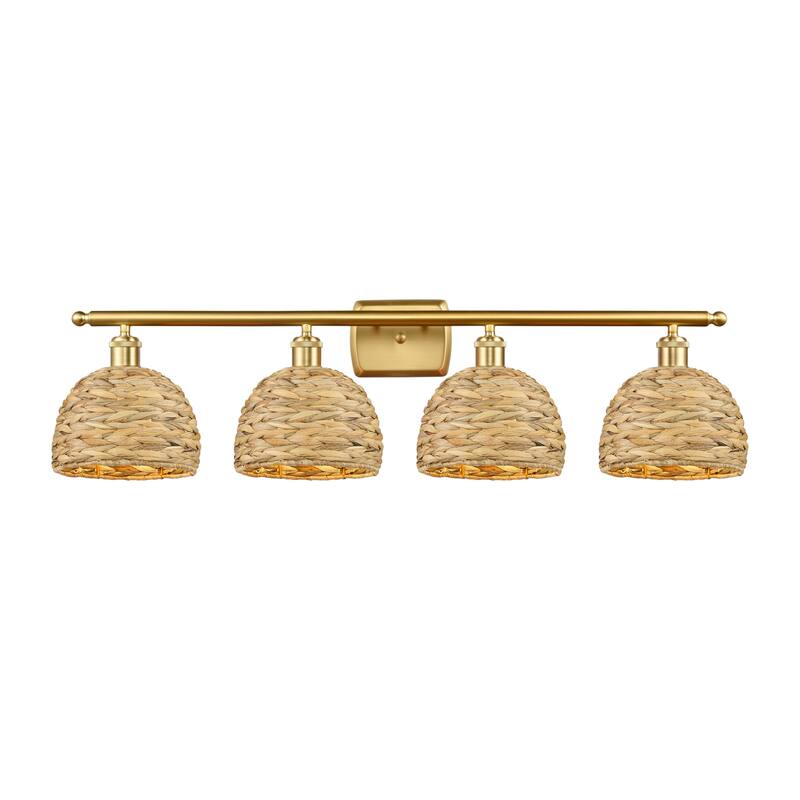Innovations Lighting 516-4W-12-38 Woven Rattan Vanity Woven Rattan 4 - Satin Gold / Natural