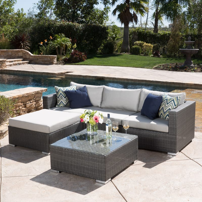 Santa Rosa Outdoor 5-piece Wicker Seating Sectional Set with Cushions by Christopher Knight Home - Grey