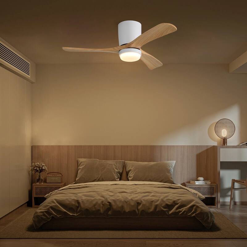 Sofucor 42“/52"/60"/48" Noiseless Walnut Wood Ceiling Fan with Remote Control, Integrated Light Optional