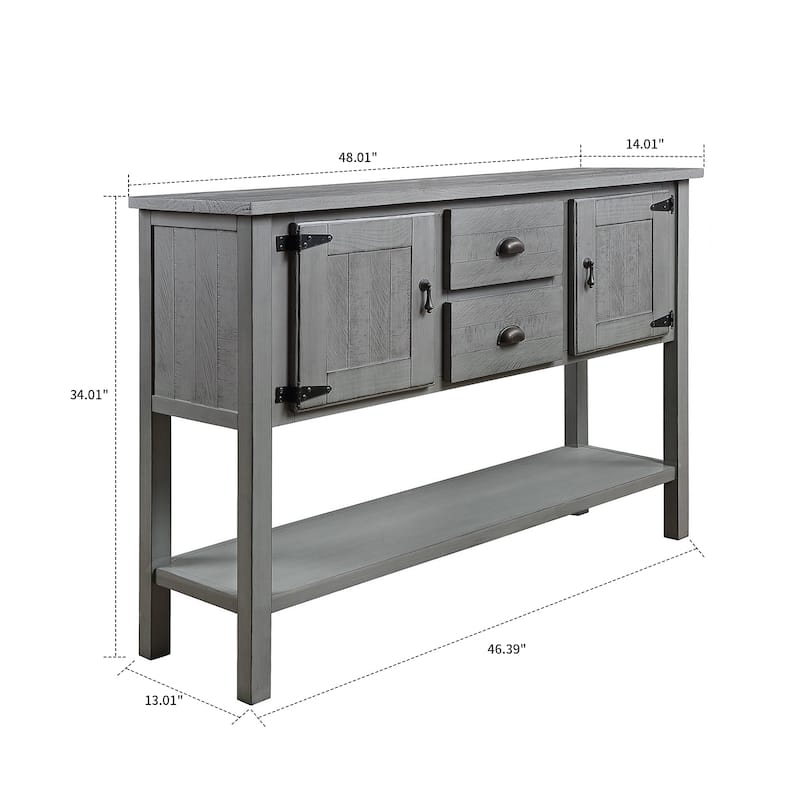 Vintage Industrial Style Wooden Console Table with Metal Handles and Hinges