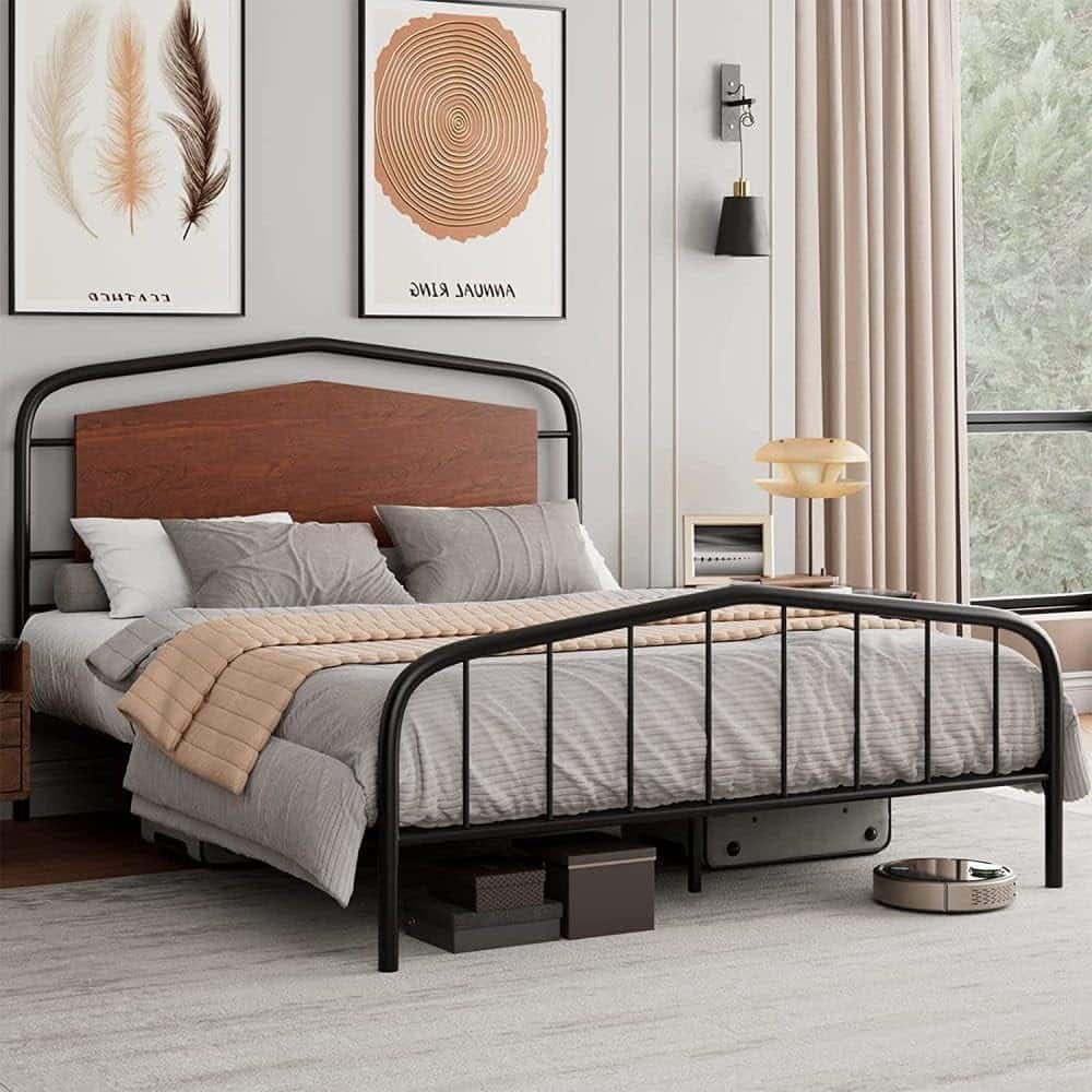 Platform Bed Frame with Wooden Headboard