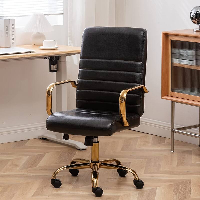 Adjustable Faux Leather Home Office Golden Arms Executive High Back Manager Desk Chair Black