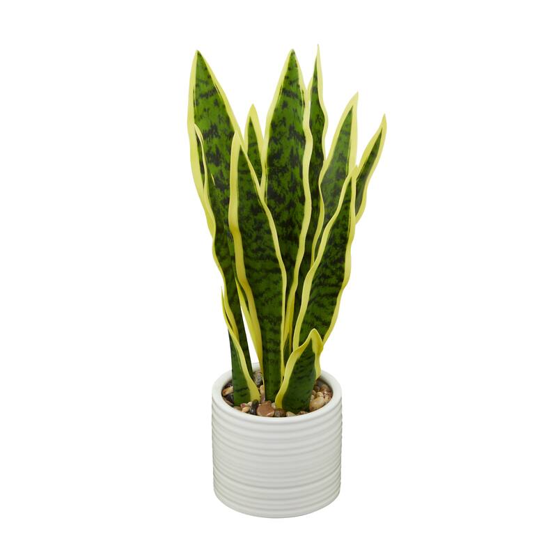 Green Faux Foliage Artificial Plant with Gold or White Porcelain Pot