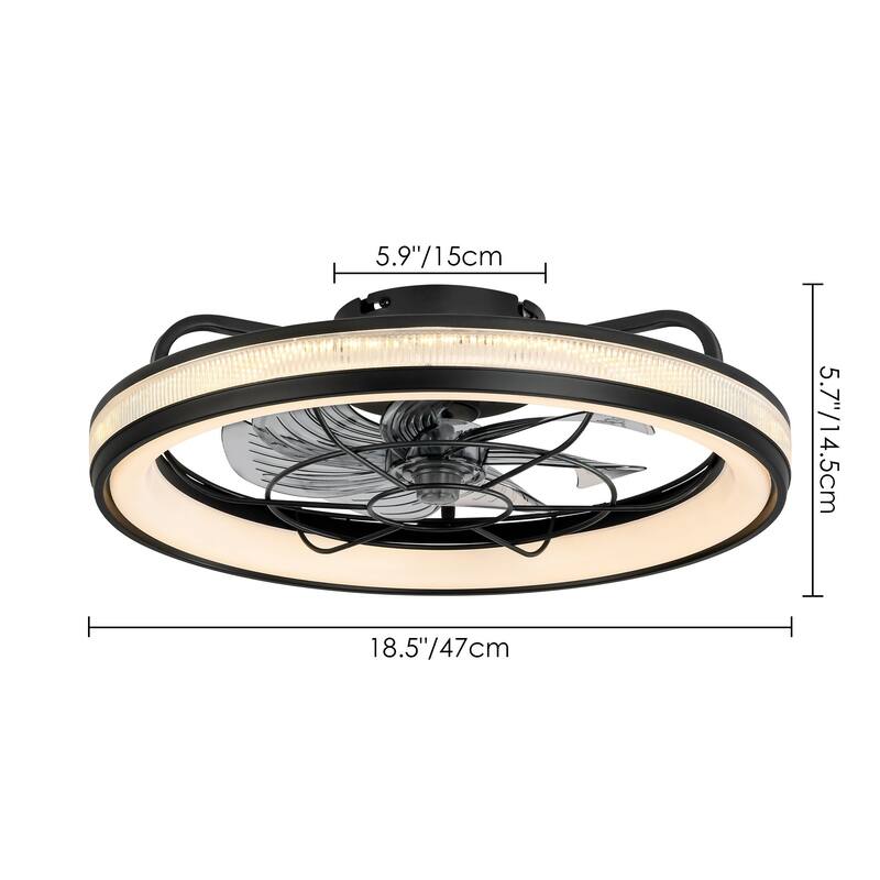 18.5 in. Modern Black Low Profile Semi-Flush Mount Dimmable Integrated LED Ceiling Fan with Remote Included