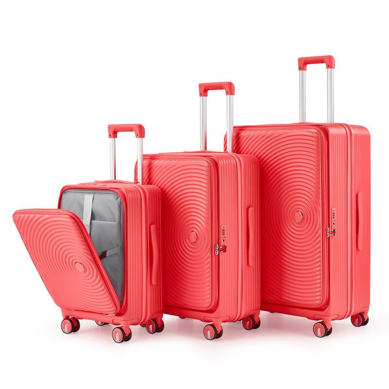 3 Piece Luggage Sets(20/24/28), Carry On Expandable Luggage, Hard Shell Lightweight Suitcase Set w/Front Pocket & Spinner Wheels - Orange