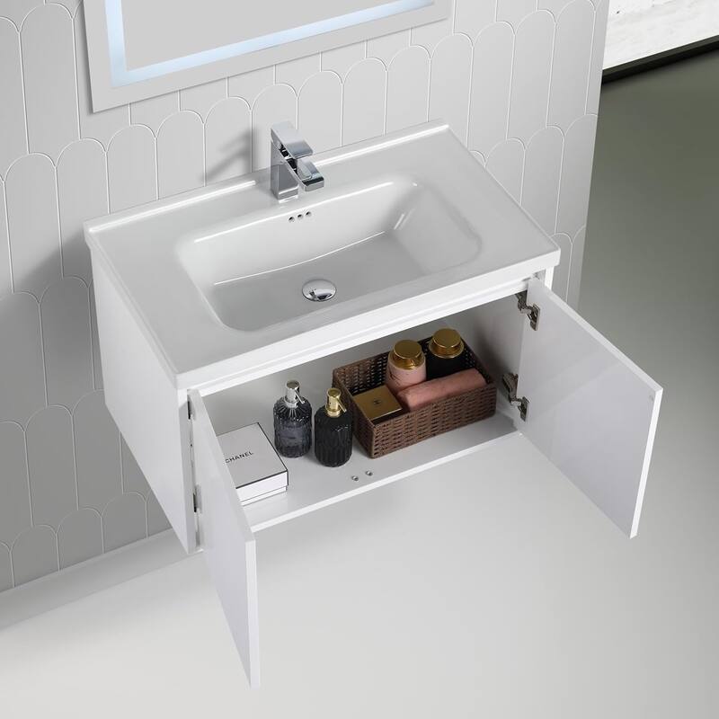 Blossom 32" Floating Bathroom Vanity with Ceramic Sink & Storage